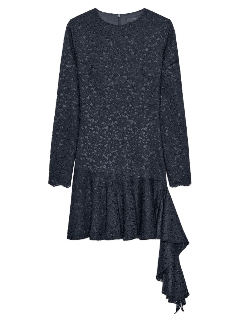 Zara Navy Lace Asymmetric Ruffle-Hem Dress